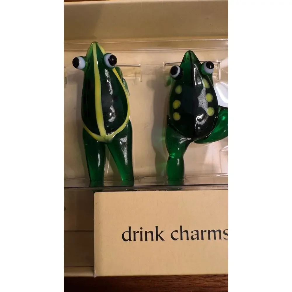 Discontinued Pier 1 Glass Frog Drink Charms Set of 4 in Original Box